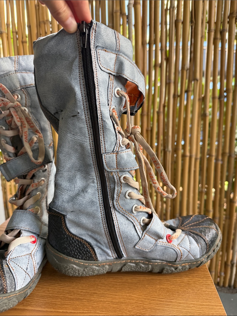 Women's Lace-Up Mid-Calf Boots in Light Blue and Black - Picture 5 of 11